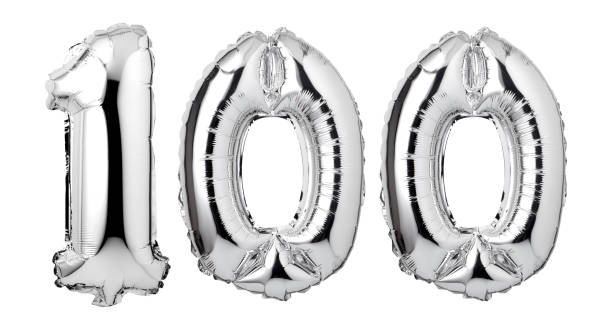 istock Number 100 of silver balloons 1063535950