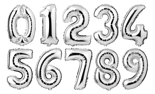 Silver numbers balloons isolated on white background