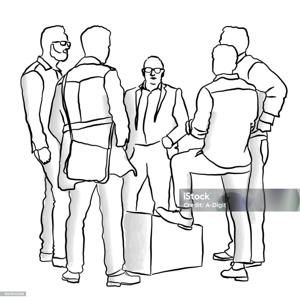 Business Circle Discussion Business men talking outside of the office, Adult stock vector