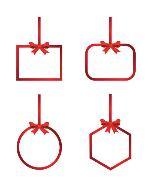 czerwona ramka wisząca, baner z kokardką i wstążką - bow isolated on white vertical isolated stock illustrations