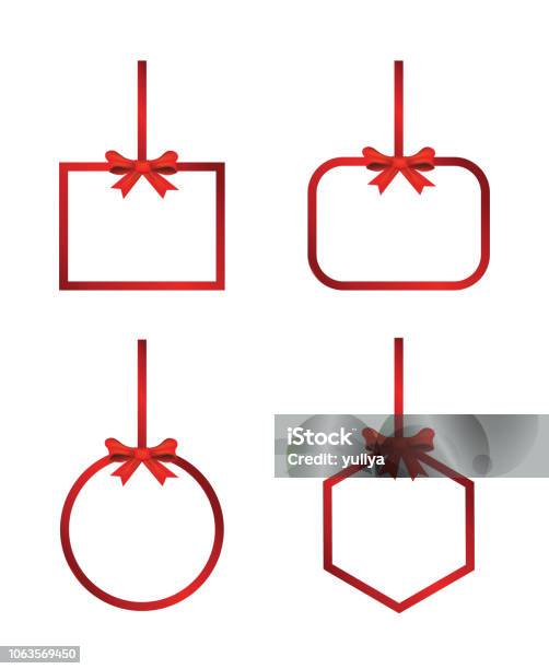 Red Hanging Frame Banner With Bow And Ribbon Stock Illustration - Download Image Now - Christmas, Border - Frame, Christmas Ornament