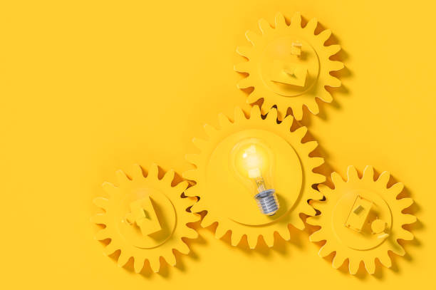 istock Work desk and light bulb on the gear 1063592656