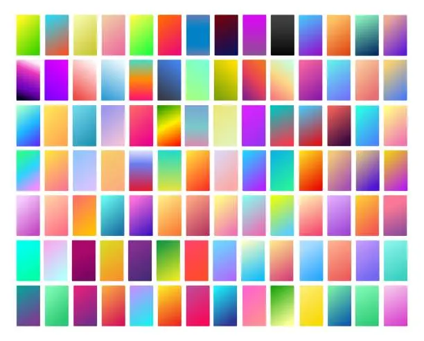 Vector illustration of 98 Vibrant and smooth light gradient collection soft colors palette for devices, pc's and modern smartphone screen backgrounds set vector ux and ui design illustration