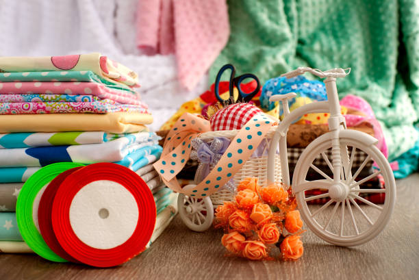 istock A lot of cotton fabric for sewing. 1063612050