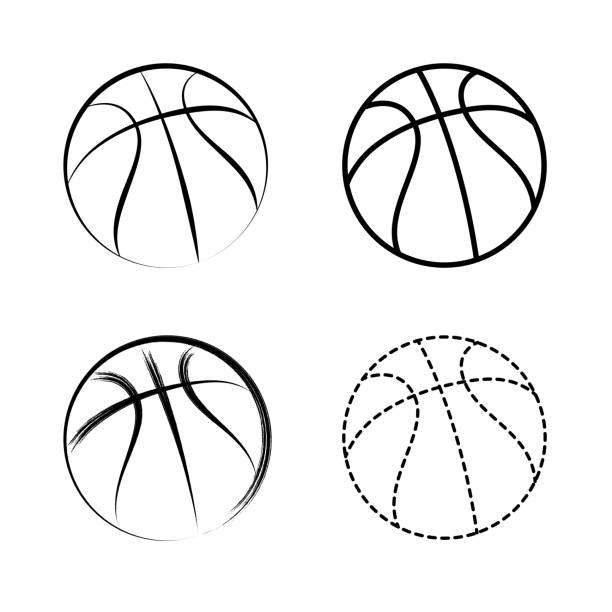 ilustraciones, imágenes clip art, dibujos animados e iconos de stock de icono de vector dibujo baloncesto - basketball