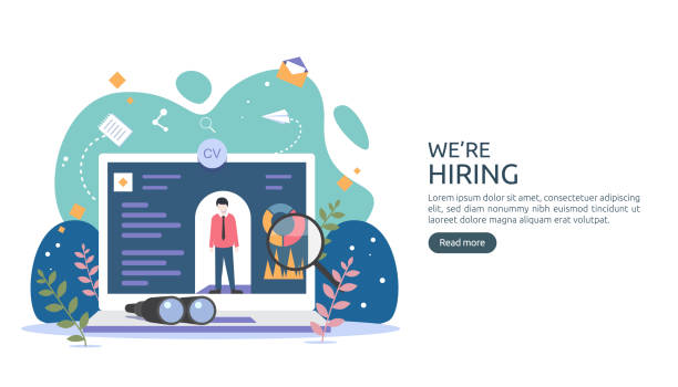 istock Job hiring and online recruitment concept with tiny people character. agency interview. select a resume process. template for web landing page, banner, presentation, social media. Vector illustration. 1063612408