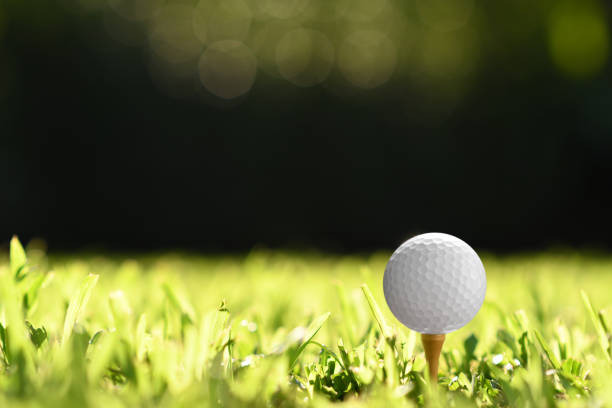 istock Golf ball on green grass with golf course background 1063616328