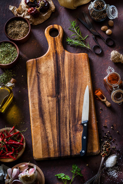 istock Old wooden cutting board shot from above 1063617016