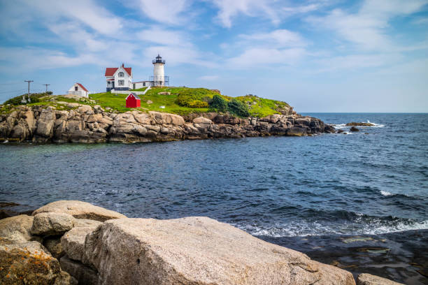 znany przylądek neddick light w yorku, maine - york harbor zdjęcia i obrazy z banku zdjęć