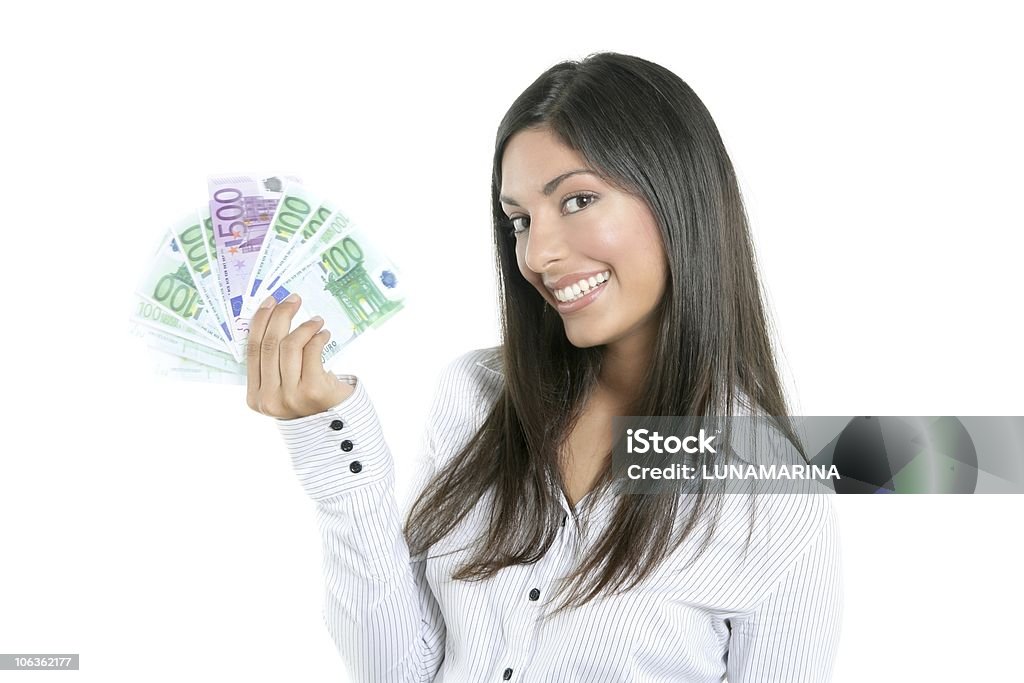 Empresária de sucesso linda segurando notas de Euro - Foto de stock de Beleza royalty-free