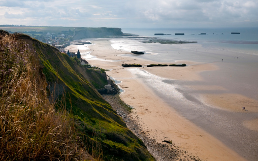 remains of artificial Mulberry Harbour at Arromanches, France