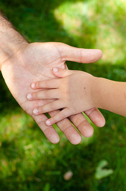 padre e figlio mani - multi generation family adoption family human hand foto e immagini stock