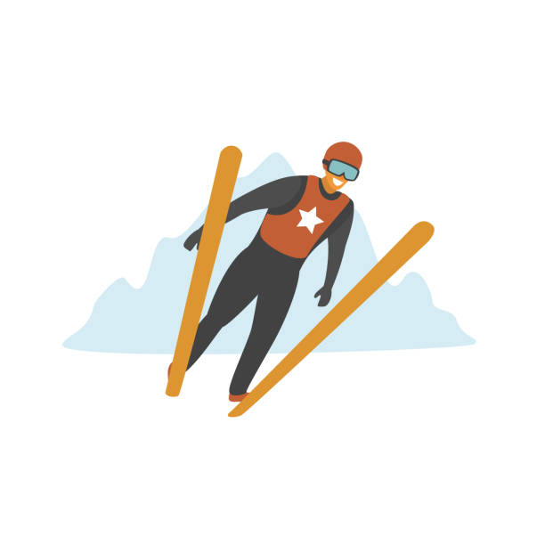 прыжки на лыжах зимний спорт изолированных мультфильм вектор иллюстрации графический - skiing ski ski jumping winter sport stock illustrations