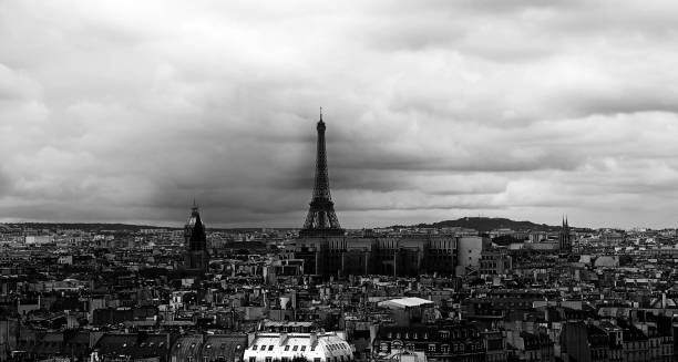 istock panorama of Paris in Black and White and Eiffel tower 1063629480