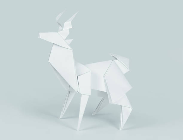 Origami paper deer isolated on blue backround