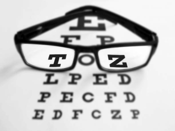 A pair of glasses and eye test chart