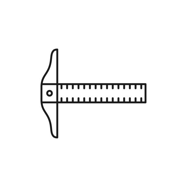 illustrations, cliparts, dessins animés et icônes de illustration de vecteur noir & blanc du bord droit avec l’équerre. icône de la ligne de l’instrument pour architecte, dessinateur, ingénieur. outil technique & dessin mécanique. objet isolé - drafting symbol plan blueprint