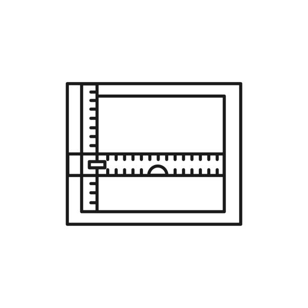 定規で製図板の黒・白のベクトル イラスト。建築家、エンジニア、製図の起草テーブルの線のアイコン。技術・機械製図ツールです。孤立オブジェクト - drafting engineering industry instrument of measurement点のイラスト素材／クリップアート素材／マンガ素材／アイコン素材