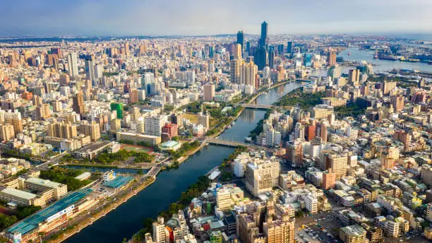 Aerial View Of Houjin River ,kaohsiung City At Taiwan