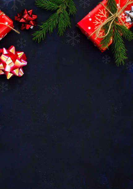 istock Christmas background with fir tree and decor. Top view with copy space 1063638404