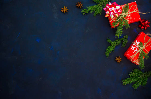 istock Christmas background with fir tree and decor. Top view with copy space 1063638442
