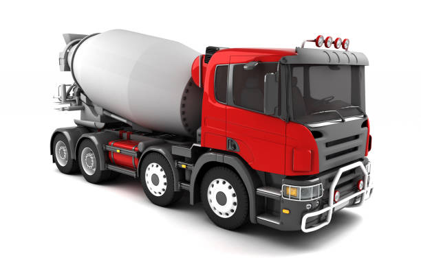 istock Front side view of concrete mixer truck isolated on white background. Right side view. Perspective. 3d illustration. 1063640096
