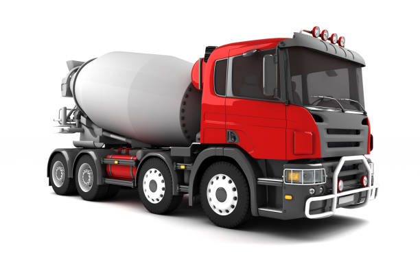 istock Front side view of concrete mixer truck isolated on white background. Right side view. Perspective. 3d illustration. 1063640538