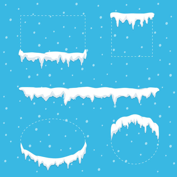 splefl lodowy śniegu ustawiony na formy kwadratowe, okrąg, elipsy i prostokątne. zimowe pokrywy śnieżne z lodem. wystrój zimowy. - snow icicle ice winter stock illustrations