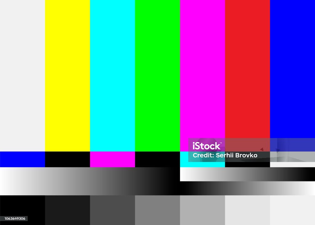 No Signal TV Test Pattern Vector. Television Colored Bars Signal. Introduction And The End Of The TV Programming. SMPTE Color Bars Illustration. Television Industry stock vector