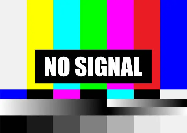 Vector illustration of No Signal TV Test Pattern Vector. Television Colored Bars Signal. Introduction And The End Of The TV Programming. SMPTE Color Bars Illustration.