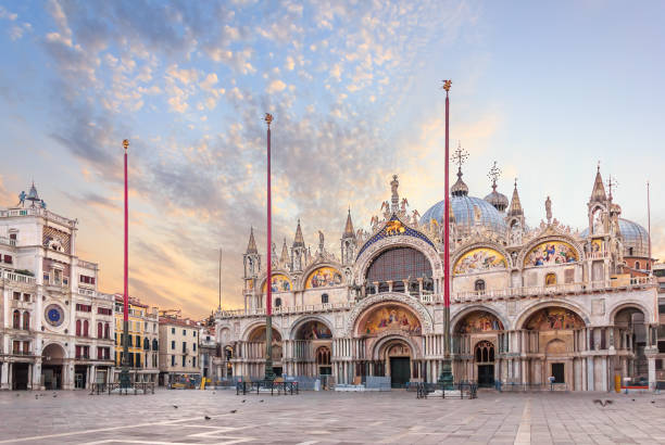 Basilica San Marco and the Clocktower in Piazza San Marco, morning view Basilica San Marco and the Clocktower in Piazza San Marco, morning view basilica photos stock pictures, royalty-free photos & images