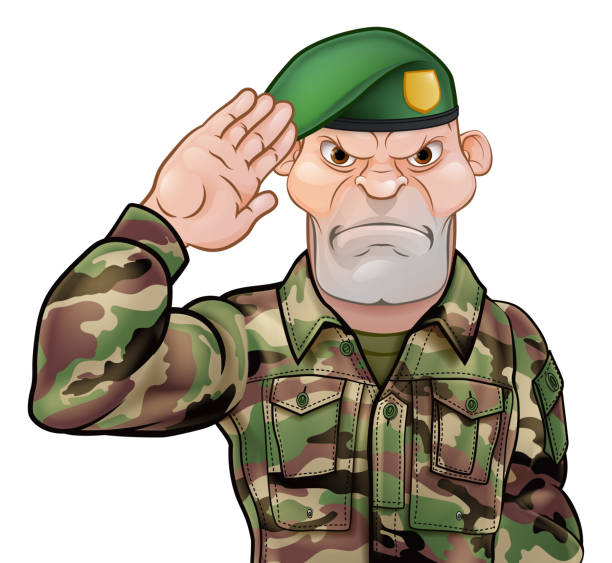 경례 하는 군인 만화 - 입대 stock illustrations