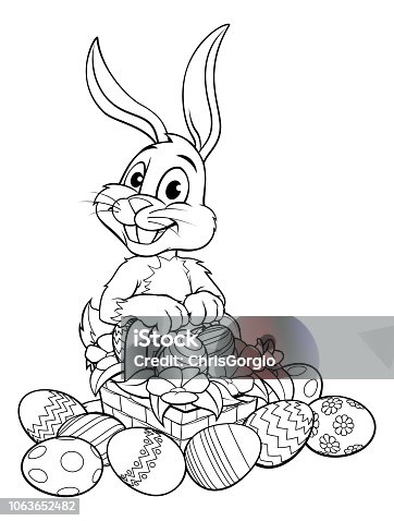 istock Easter Bunny Rabbit With Basket of Eggs 1063652482