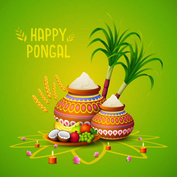 Happy Pongal Greeting Card On Green Background Stock Illustration -  Download Image Now - Pongal Festival, Makar Sankranti, Cut Out - iStock