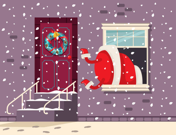 Santa Claus Climbs The Window Vector Cartoon Christmas Illustration Stock  Illustration - Download Image Now - iStock