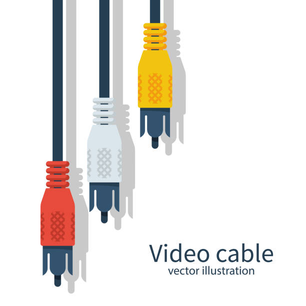 ilustrações, clipart, desenhos animados e ícones de tv a cabo. plugues de áudio e vídeo cabo analógico - cable audio equipment electric plug computer cable