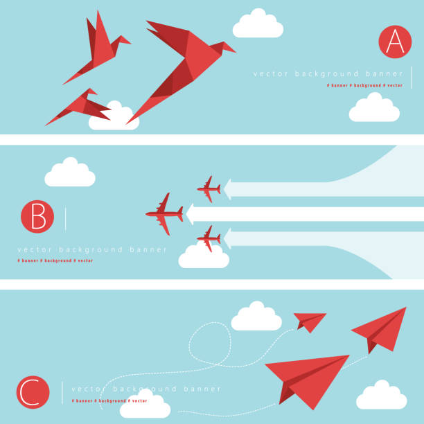 illustrazioni stock, clip art, cartoni animati e icone di tendenza di set di banner di sfondo astratto - paper airplane paper airplane vector
