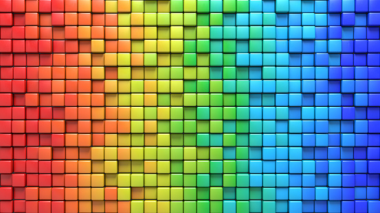 Cubes in colorful wall. Computer generated abstract background. Geometric 3D rendering