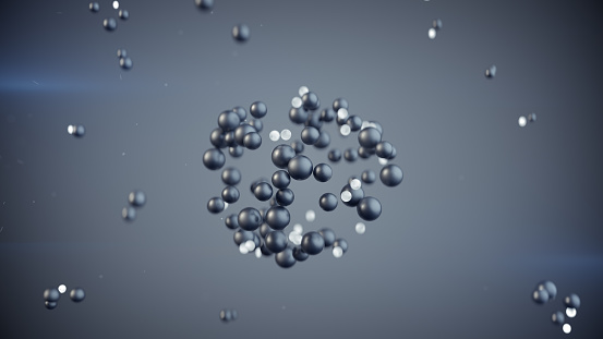 Group of spheres levitate. Abstract science fiction concept. Futuristic shape of glossy and glowing balls. 3D rendering