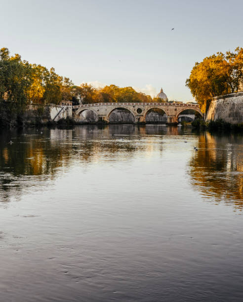 St. Peter's Basilica in Vatican from lungo Tevere in autumn, Rome, Italy
