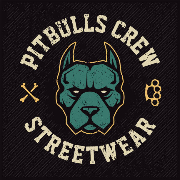 Pitbull Mascot Emblem Design Pitbull mascot emblem design template. T-shirt design with pitbull looking dangerous. Grunge vector art. pit bull power stock illustrations