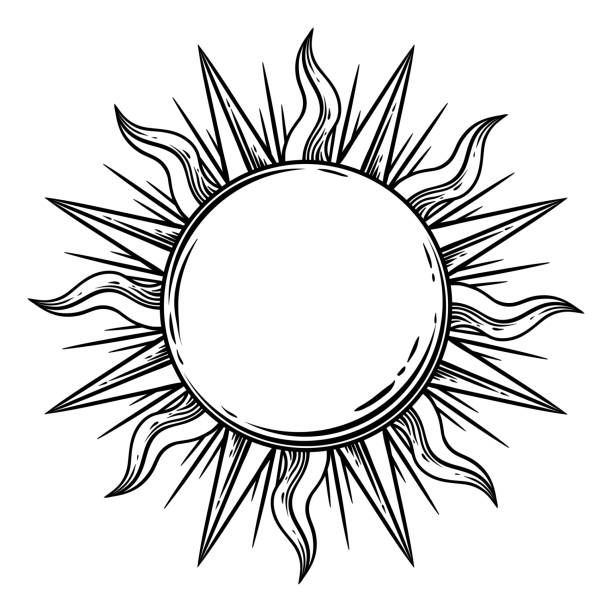Bohemian hand drawn sun. Bohemian sun. Vector tattoo hand drawn illustration. sun drawings stock illustrations
