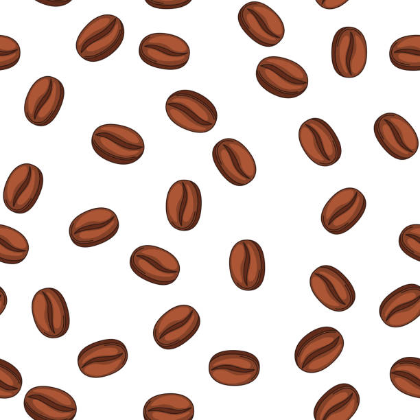 ilustraciones, imágenes clip art, dibujos animados e iconos de stock de patrón sin fisuras con granos de café. - coffee bean coffee crop heap backgrounds