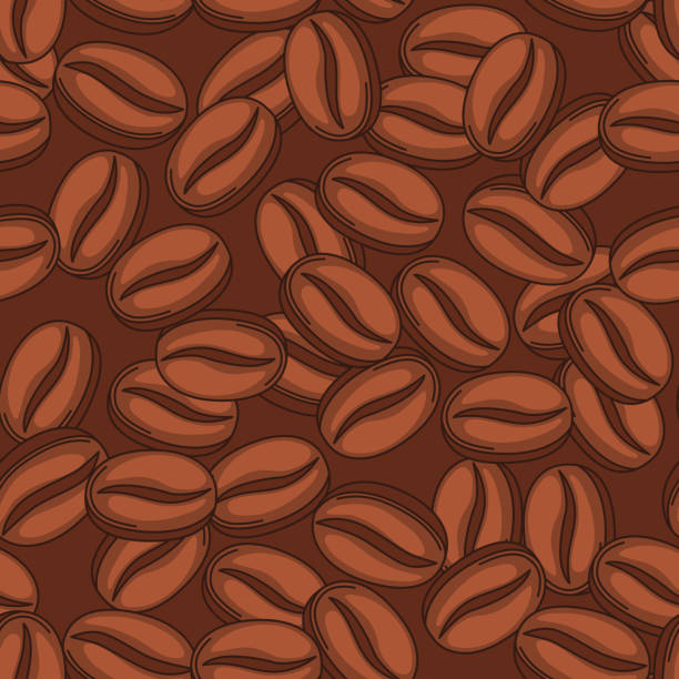 ilustraciones, imágenes clip art, dibujos animados e iconos de stock de patrón sin fisuras con granos de café. - coffee bean coffee crop heap backgrounds