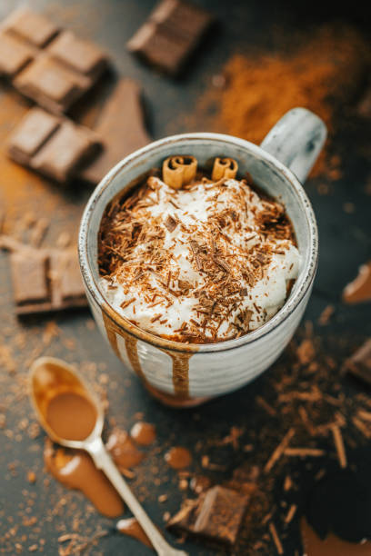 istock Tasty hot chocolate drink in mugs 1063680280