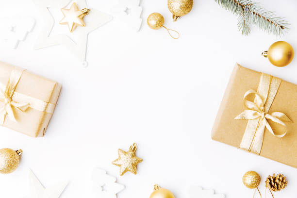 istock Christmas golden decoration on white 1063680914