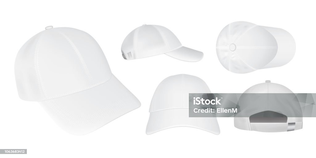 white caps from different sides on a white background Vector White Color stock vector