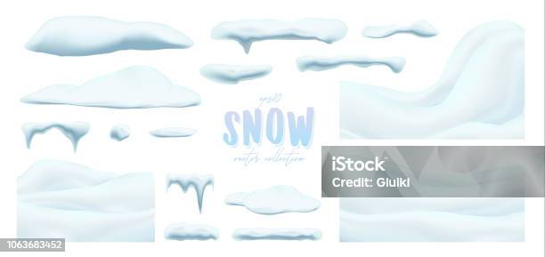 Vector Collection Of Snow Caps Pile Icicles Isolated On Background Transparent Stock Illustration - Download Image Now
