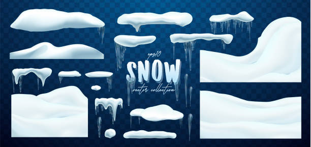 ilustrações, clipart, desenhos animados e ícones de coleção de vetor de neve bonés, pilha, pingentes, isolados no fundo, transparente. - snow backgrounds snowdrift ice