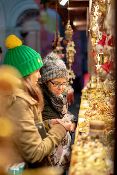 People looking for presents in the Graz advent christmas market stock photo